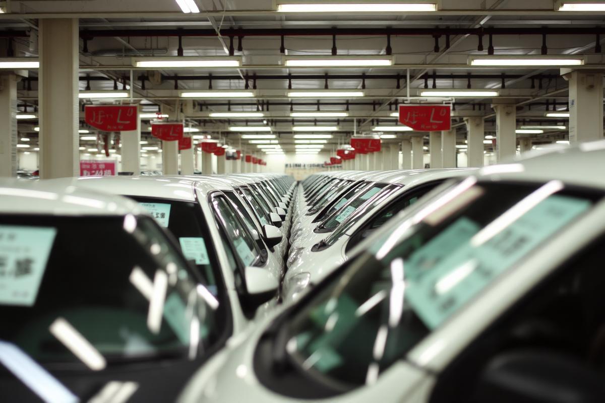 Vehicles lined up at a Japanese auto auction