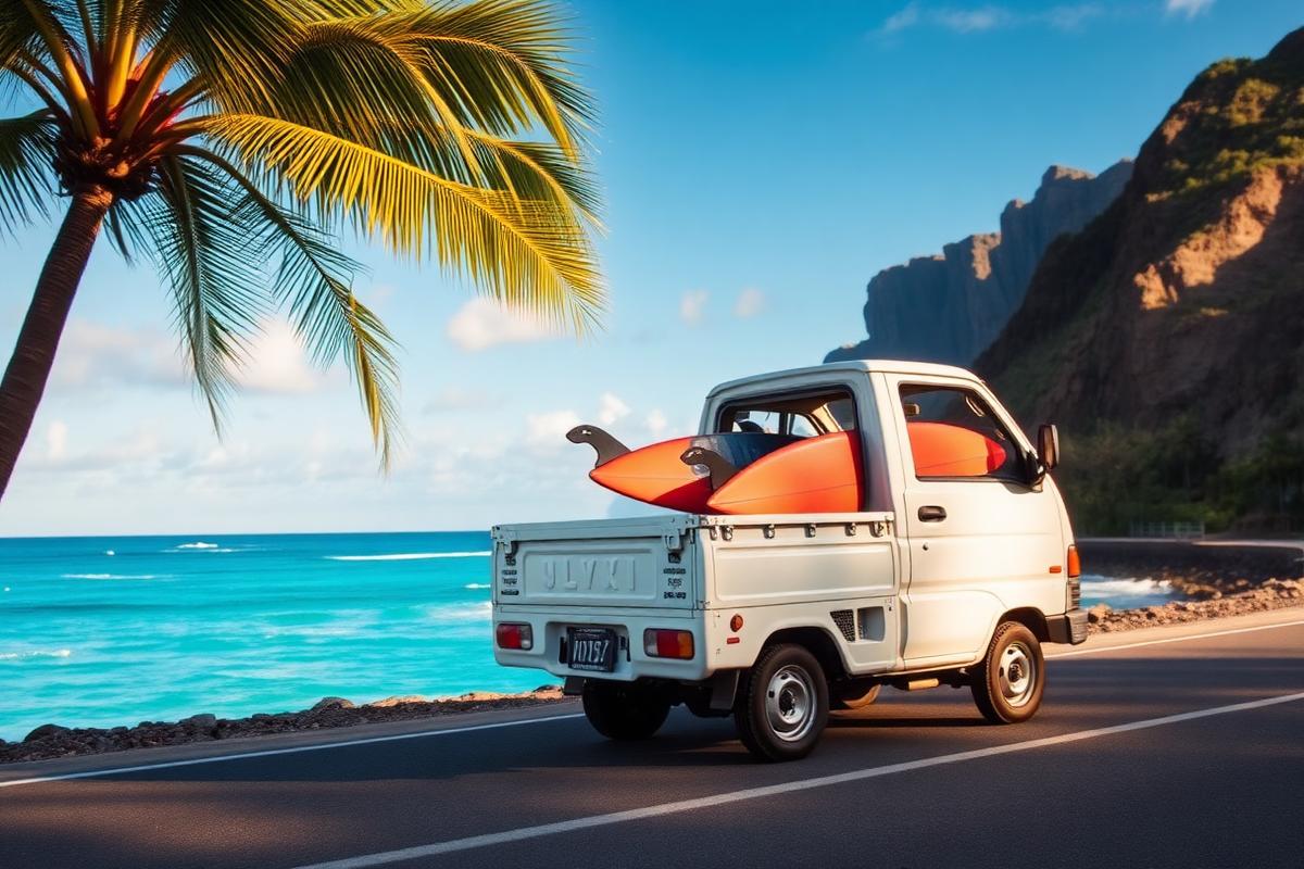 Kei van on a coastal road in Hawaiʻi