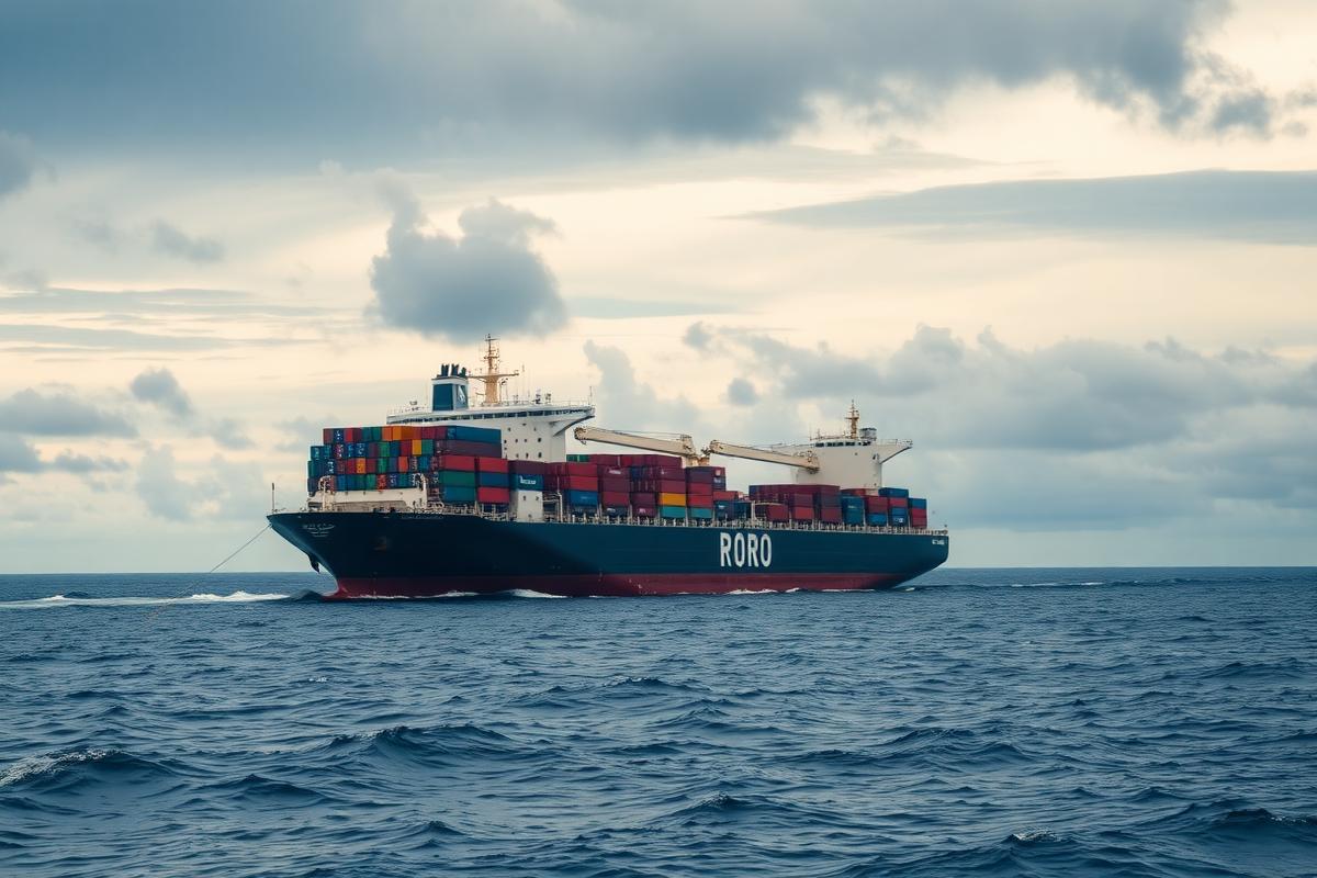 RoRo cargo vessel crossing the Pacific Ocean